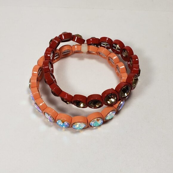 Set of 2 Bracelets - Red & Salmon Pink with Colorful Round Crystal Stone - Women - Picture 7 of 7